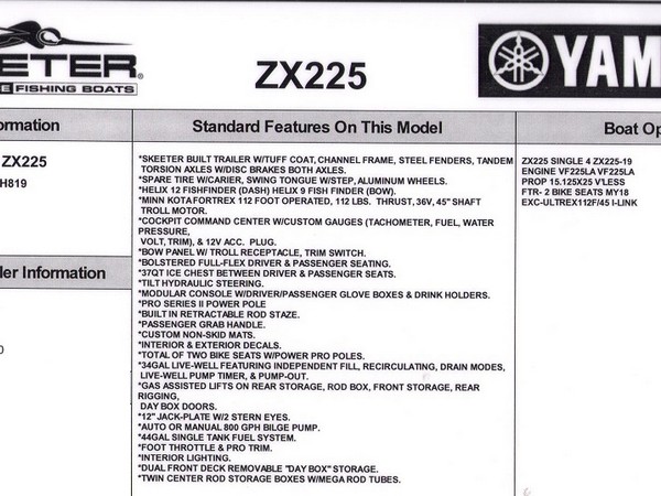 2019 Skeeter ZX225 Boat