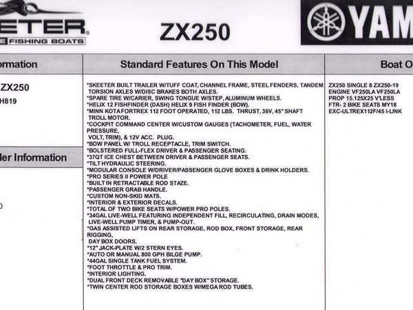 2019 Skeeter ZX250 Boat
